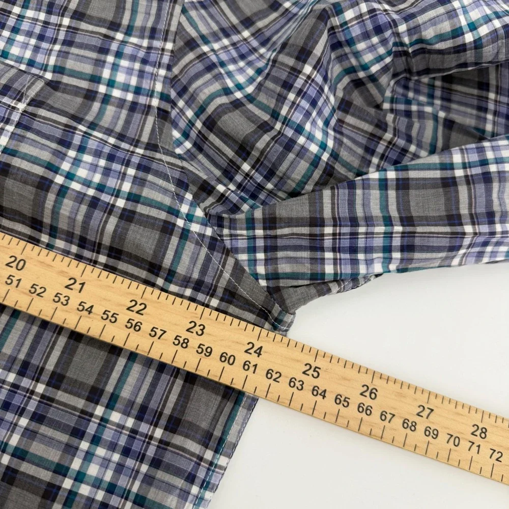 johnnie-O Button Down Shirt Mens XL Gray Blue Plaid Egyptian Cotton Long Sleeve